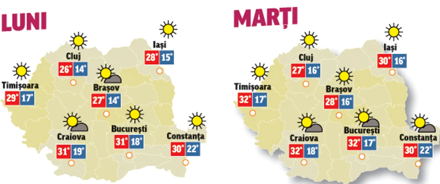 În următoarele două zile vremea va fi schimbătoare, norii vor acoperi o parte din cerul țării, dar șansele de ploaie vor fi reduse