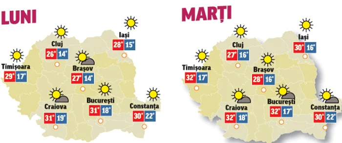 În următoarele două zile vremea va fi schimbătoare, norii vor acoperi o parte din cerul țării, dar șansele de ploaie vor fi reduse