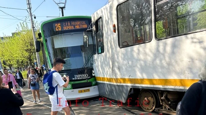 Două tramvaie s-au ciocnit în Capitală Foto: Info Trafic București și Ilfov