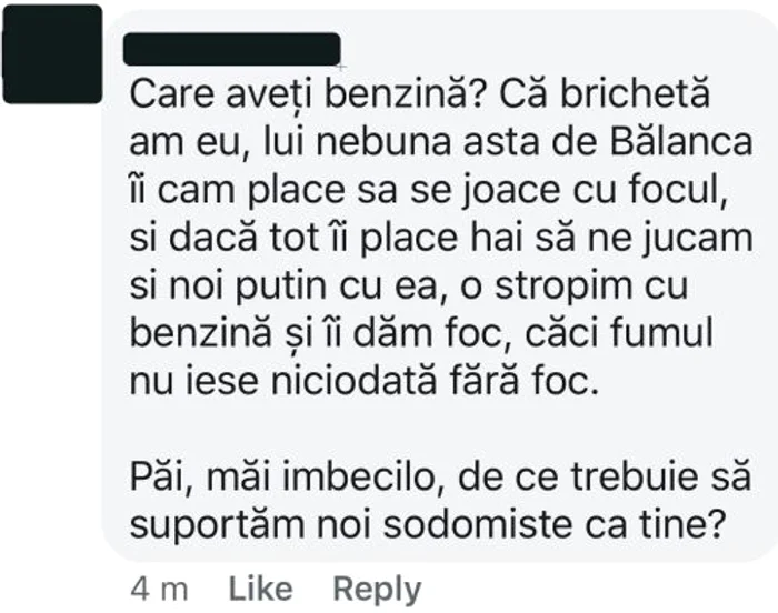 Unul dintre mesajele primite de Andreea Bălan