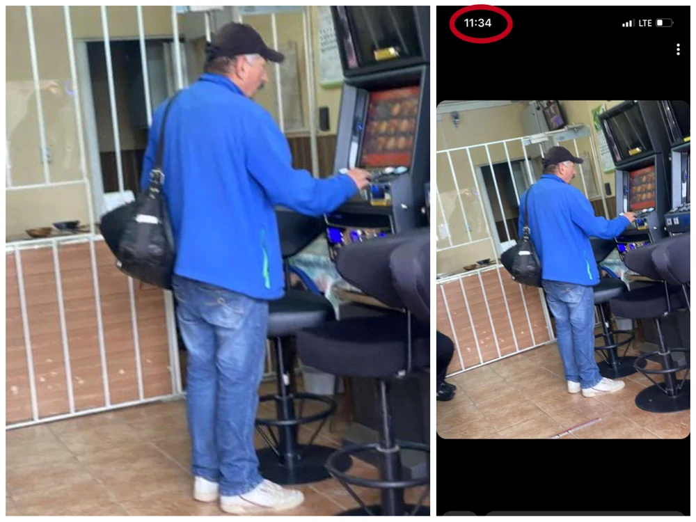 Factorul poștal butonează la aparatul de joc în timpul serviciului. Sursa foto: anonimă