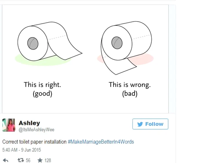 Hârtie igienică trebuie pusă într-un anumit fel în suport