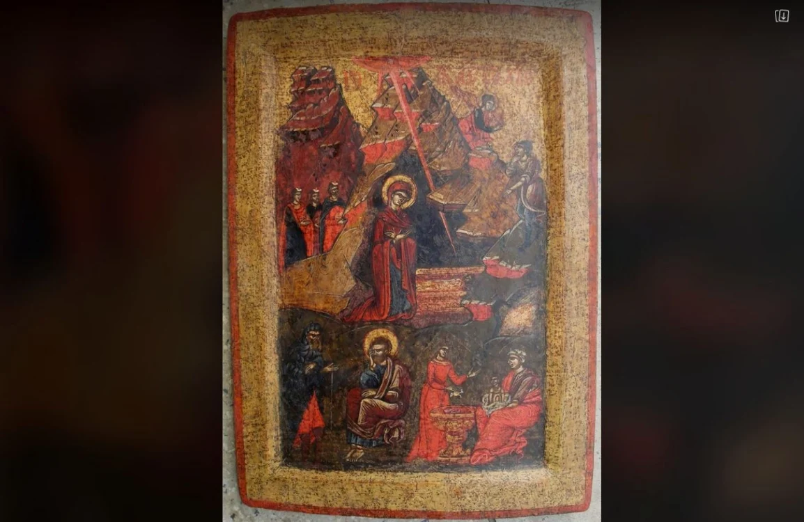 Icoană de la 1700, descoperită de un restaurator al Muzeului Goleşti sub stratul pictural al unei icoane din 1801