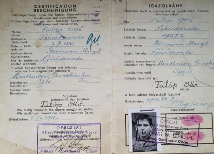 Certificat eliberat de guvernul militar american