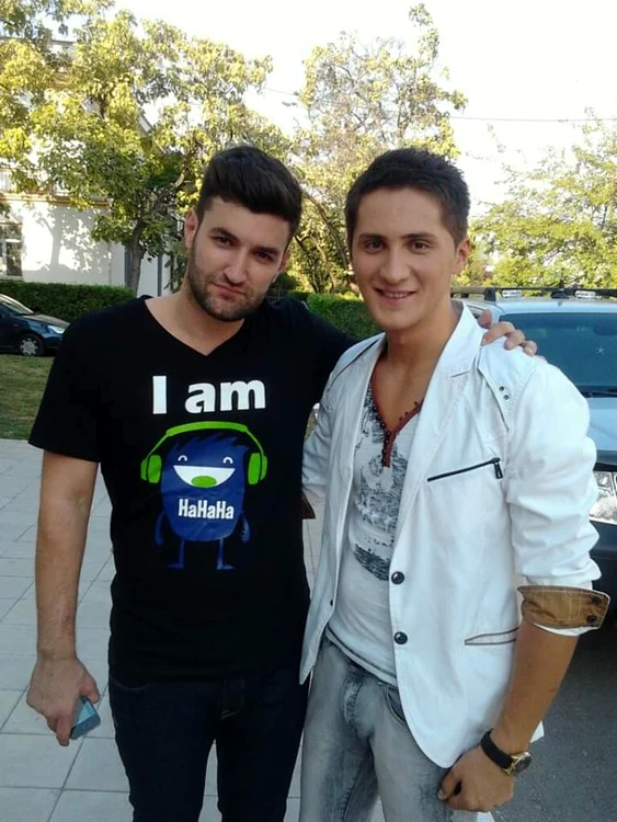 Smiley și Andrei Ciobanu la filmările emisiunii „Vocea României” de la PRO TV (2012)