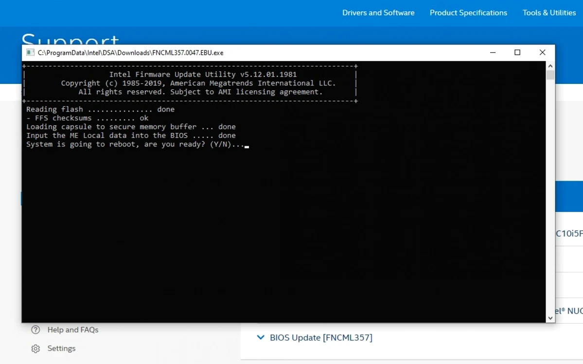 Intel NUC 10 i7FNH update BIOS
