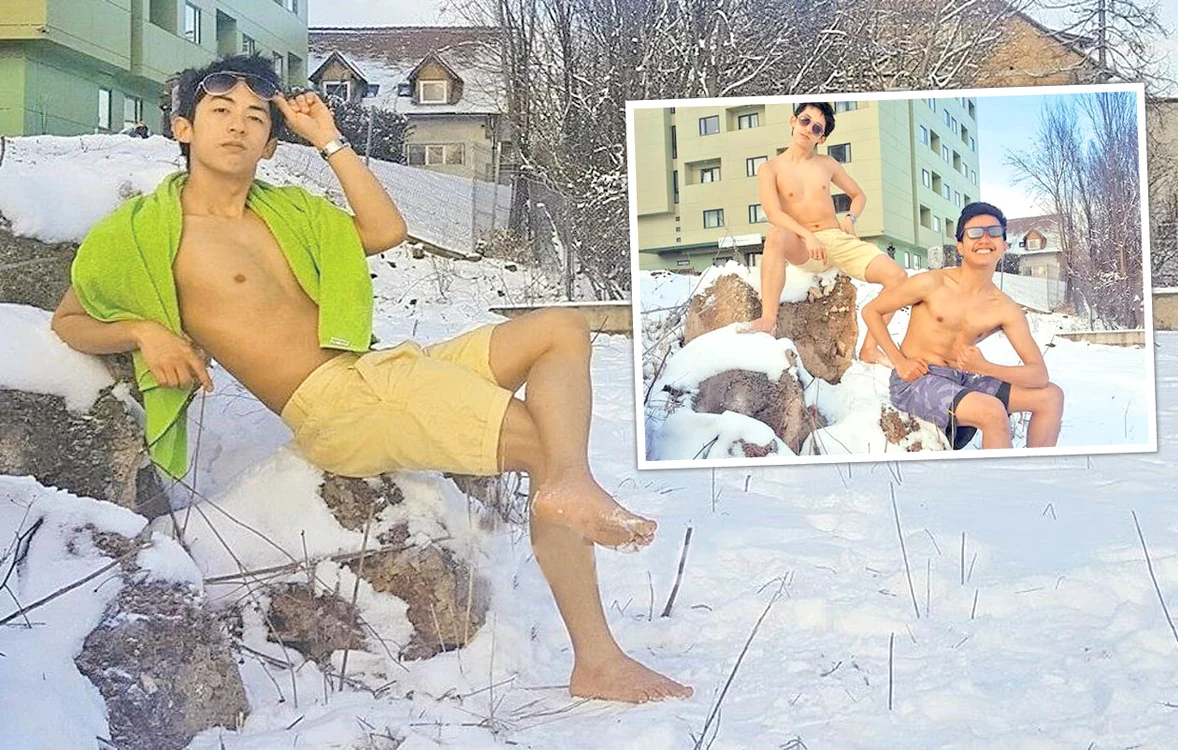 Cei doi filipinezi au văzut zăpadă pentru prima oară
