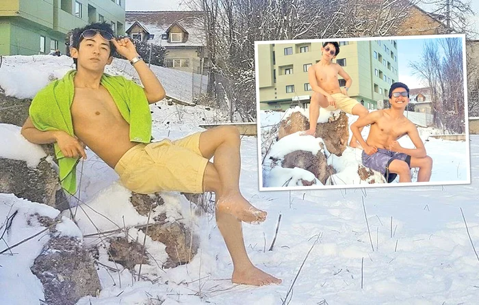 Cei doi filipinezi  au văzut zăpadă  pentru prima oară