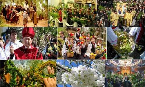 Tradiții și obiceiuri de Florii la creștini ortodocși și catolici din România Colaj