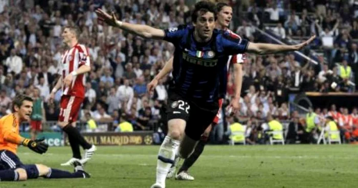 Milito marcheaza in poarta lui Bayern in finala Ligii Campionilor din 2010