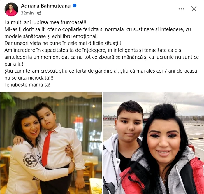 Postarea Adrianei Bahmuțeanu / foto: Facebook