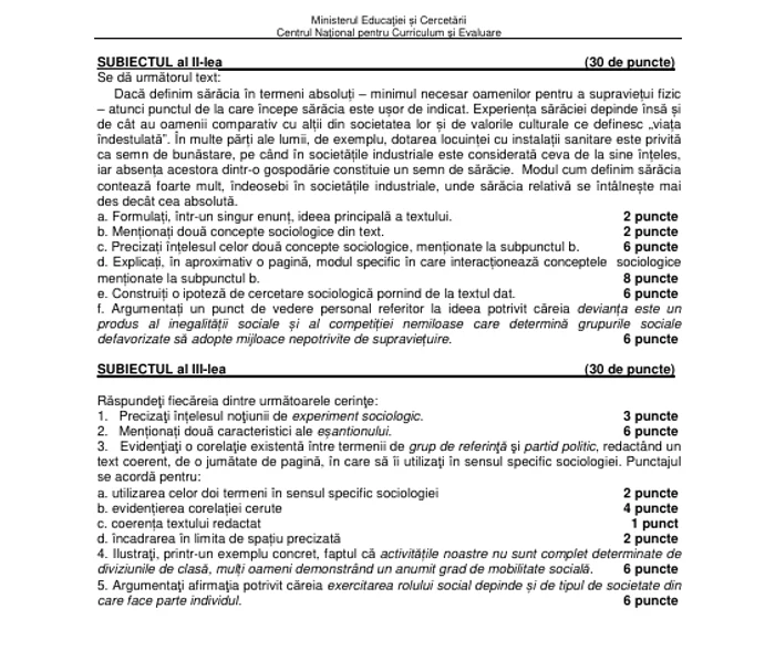 Subiecte Sociologie. FOTO edu.ro