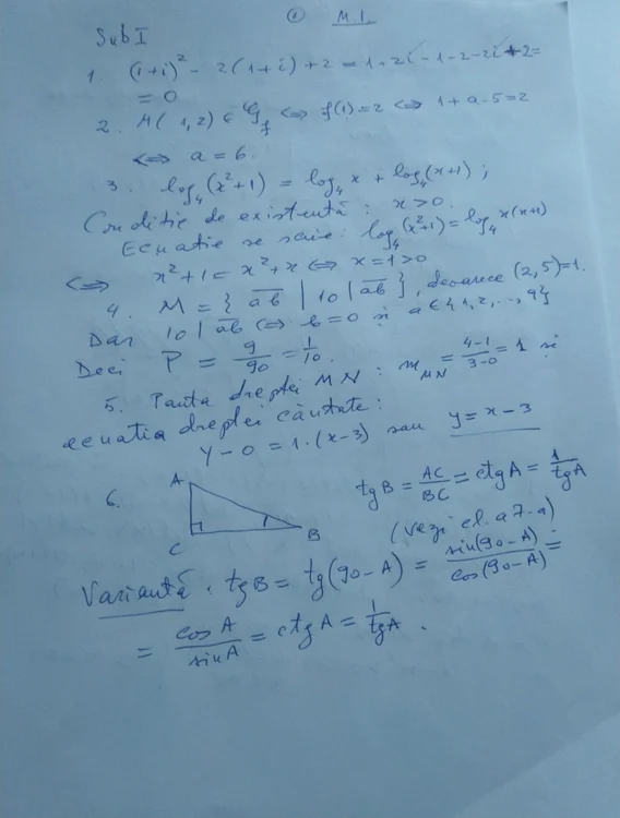 Rezolvări matematică bac 2021