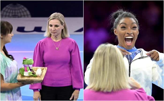 Daniela Silivaș a premiat-o pe Simone Biles. FOTO: Profimedia/International Gymnastics Federation