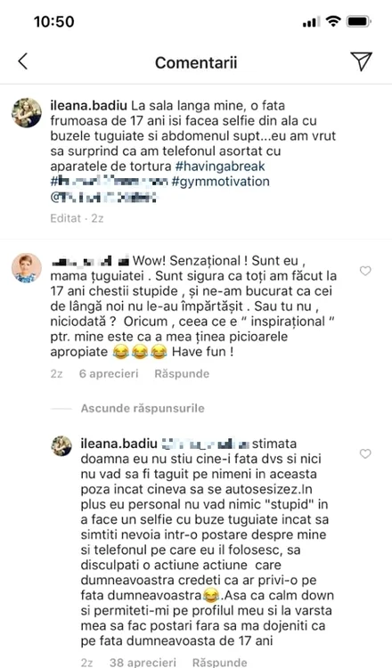 Ileana Badiu, într-un schimb acid de replci cu mama adolescentei despre care a povestit pe Instagram