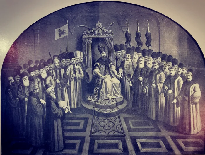 Nicolae Mavrogheni, domn al Țării Românești, în Divan, la primirea unui firman