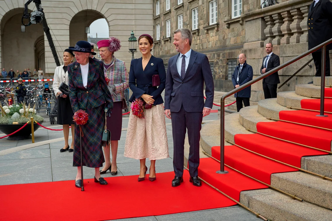 Regele Frederik, Regina Mary, fosta Regină Margareta și Prințesa Benedikte la deschiderea Folketingului la Palatul Christiansborg, Copenhaga
