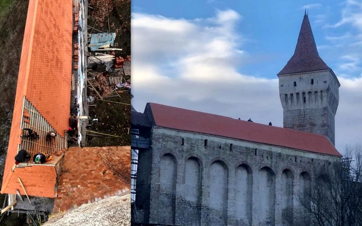 Lucrări la Galeria suspendată. FOTO: Muzeul Castelului Corvinilor.