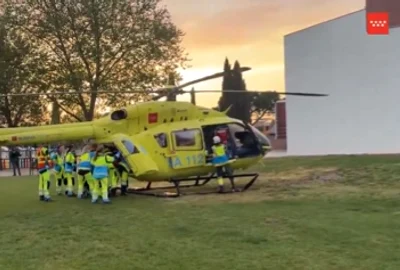 Copilul român de 11 ani, din SPania, a fost dus cu elicopterul la spital.  A murit la scurt timp  FOTO: captură video X 112 Comunidad de Madrid