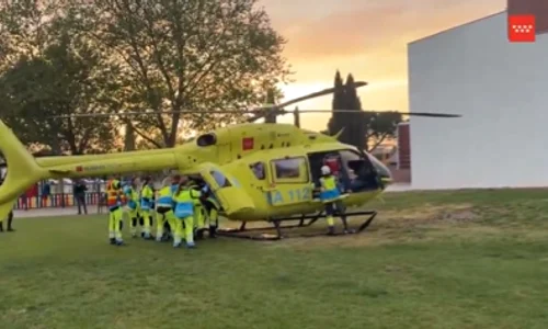 Copilul român de 11 ani, din SPania, a fost dus cu elicopterul la spital. A murit la scurt timp FOTO: captură video X 112 Comunidad de Madrid