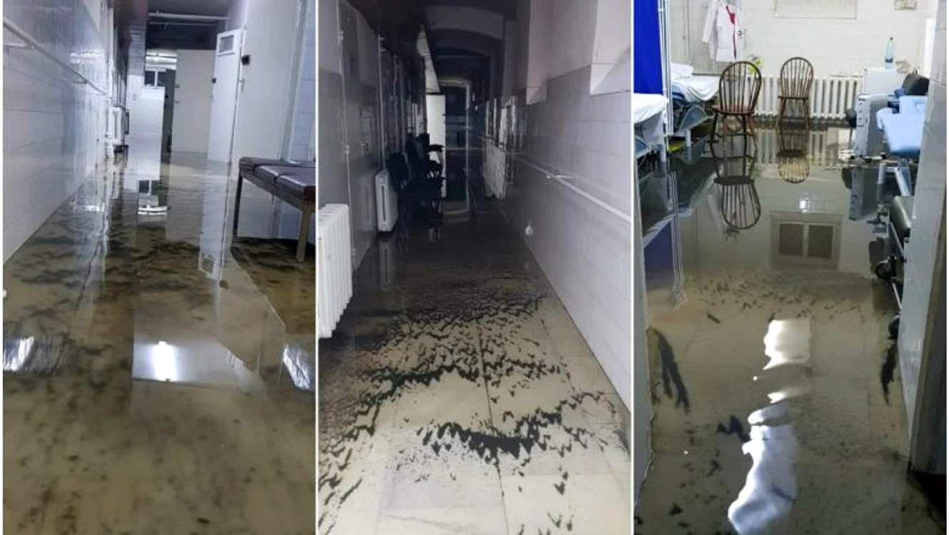 Secția Fizioterapie a Spitalului Județean Arad a fost inundată după o ploaie torențialăFoto: digi24.ro