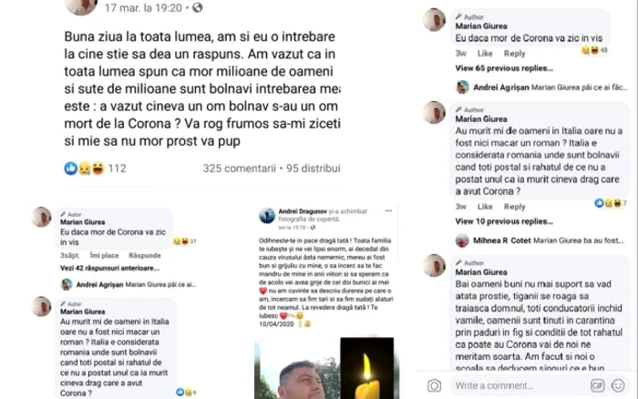 Mesajele postate pe Facebook de un vâlcean - şofer de TIR în Franţa - Marian Giurea de 47 de ani - răpus de coronavirus cu o lună înainte să moară Foto Facebook