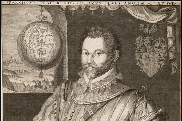 Sir Francis Drake. Portret de Jodocus Hondius I, din 1583 (© Wikimedia Commons)