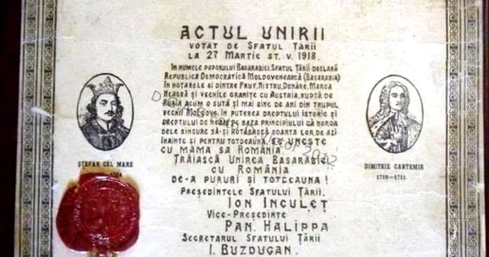 Actul Unirii Basarabiei cu România - 27 martie 1918 Sursa wikipedia.org