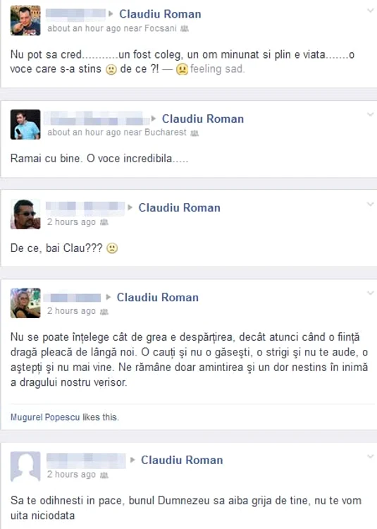 Sute de oameni au lăsat comentarii pe pagina de Facebook a lui Claudiu Roman
