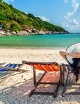 woman with hat sitting chairs beach beautiful tropical beach woman relaxing tropical beach koh nangyuan island jpg