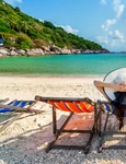 woman with hat sitting chairs beach beautiful tropical beach woman relaxing tropical beach koh nangyuan island jpg
