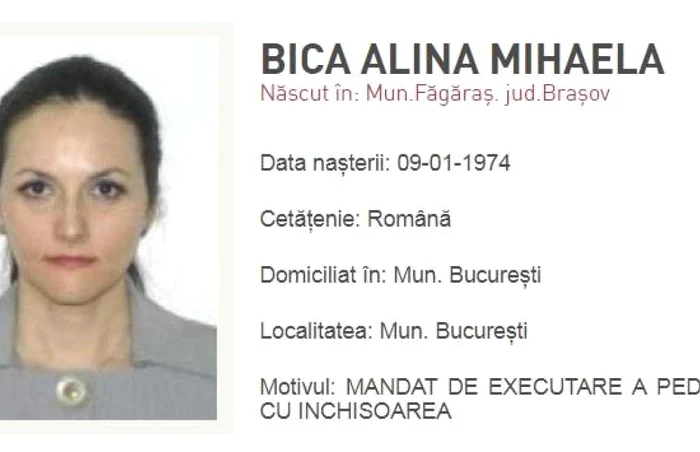 Alina Bica, dată în urmărire internaţională Imagine: Poliţia Română