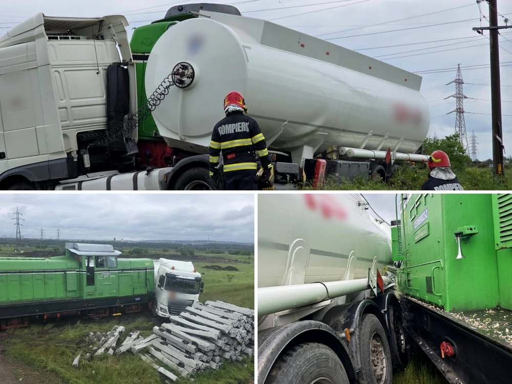 Un tren marfar a lovit o cisternă/FOTO: Facebook Breaking News Giurgiu