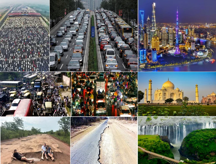 Colaj foto cu traficul din 3 destinații periculoase pentru condus: China, India și Zimbabwe