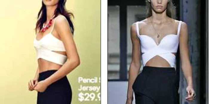 Topul alb de la H&M (stânga) este aproape identic cu cel al casei de modă Balenciaga