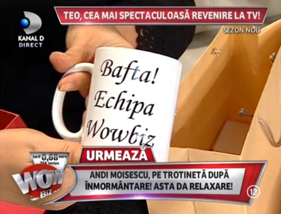 Echipa WOWbiz i-a urat multă baftă lui Teo (captură: WOWbiz)