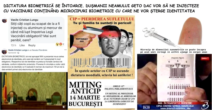 ”Dictatura biometrică se întoarce. Dușmanii neamului geto dac vor să ne injecteze cu vaccinuri conținând microcipuri biometrice cu care ne vor șterge identitatea”, spune Institutul Dacic de Ortodoxism Cuantic, motivând protestul din 14 martie
