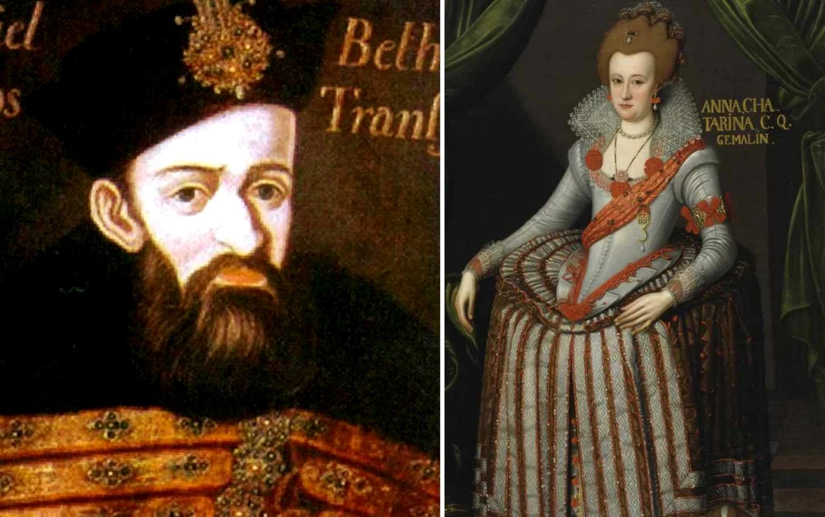Gabor Bethlen și Ecaterina, soția sa. Tablouri de epocă. Wikipedia. 