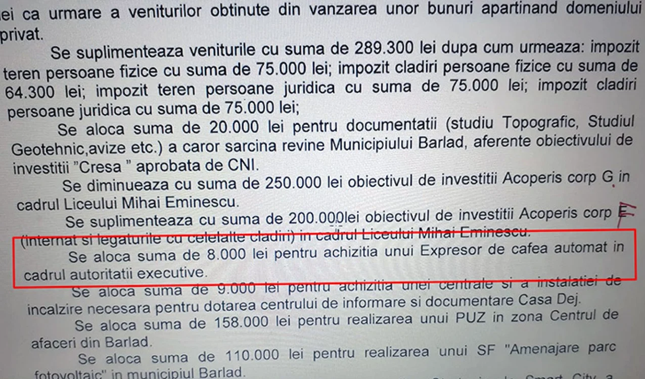 hotarare consiliu local expressor de cafea