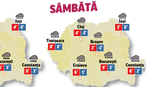 Prognoza meteo pentru următoarele două zile anunță ploi și lapoviță în toată țara jpeg