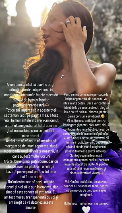 Postarea Cristinei Petre. Foto: captură foto Instagram 