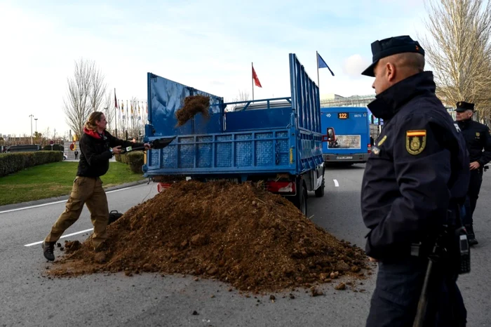 Activiştii ecologişti au aruncat în stradă bălegar de cal FOTO AFP