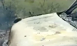 Maşina în care  se aflau victimele,  incendiată  jpeg