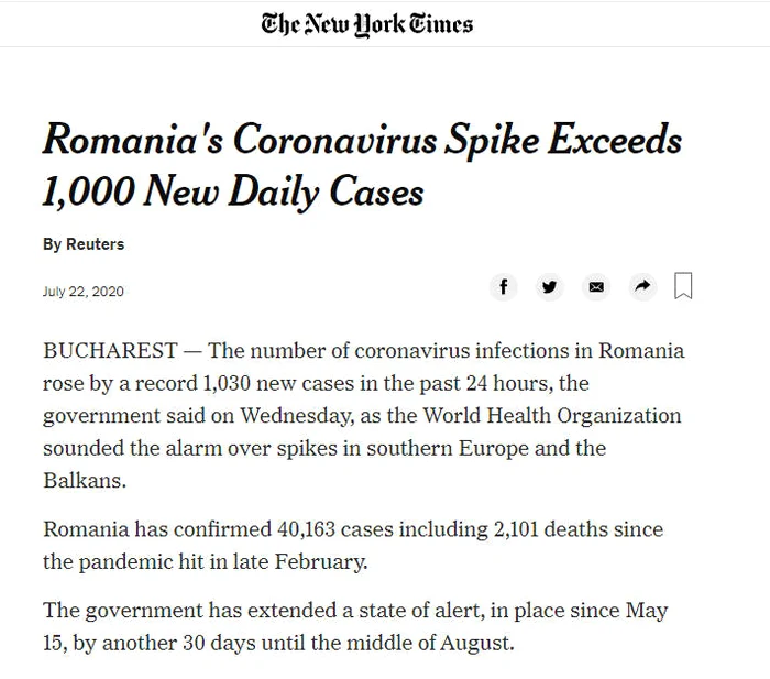 Situația dramatică din Balcani, unde România este fruntașă la numărul de infecții cu Covid-19, a ajuns subiect de discuție până în America
