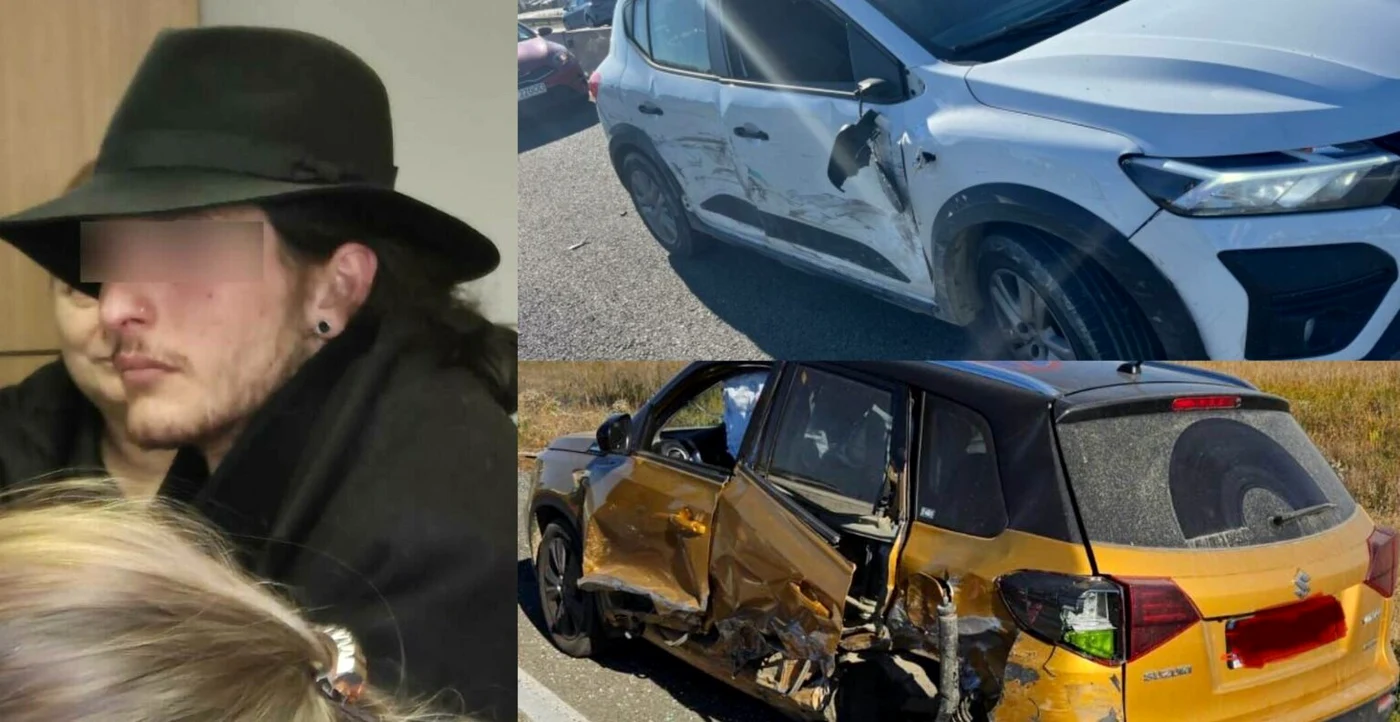„Nepotul lui Dracula”, alături de 2 mașini pe care le-a lovit / foto: Ora de Sibiu