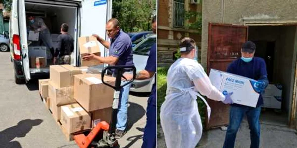 Predarea măştilor către sptalele din Galaţi FOTO Marian Pătrăşcoiu