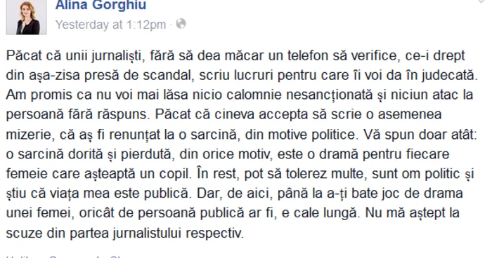 alina gorghiu avort facebook