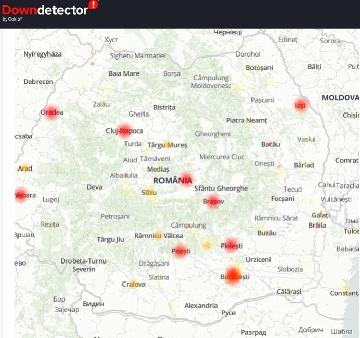 Portalul Downdetector arată că Whatsapp nu funcționează nici în România. Foto: captură web