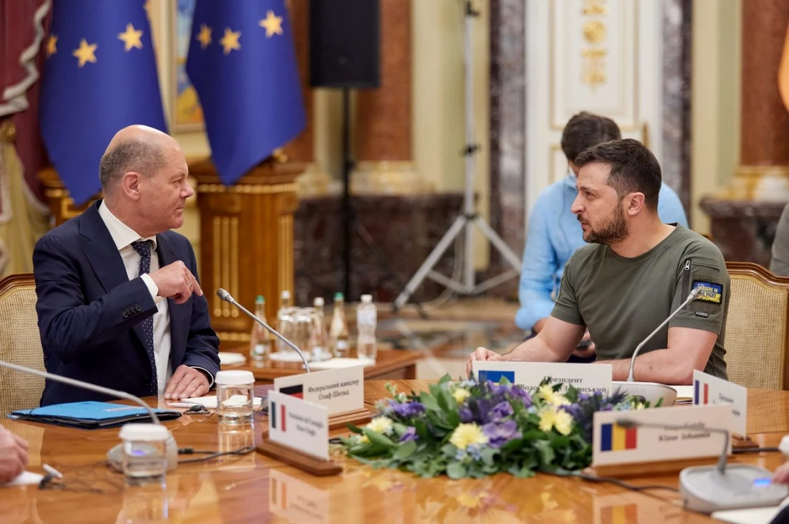 Olaf Scholz, în timpul întâlnirii cu Volodimir Zelenski la Kiev FOTO Profimedia