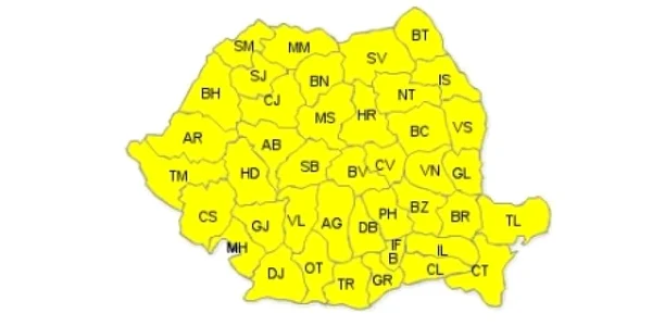Codul galben de ninsori este valabil de joi de la ora 20.00 până vineri la ora 12.00